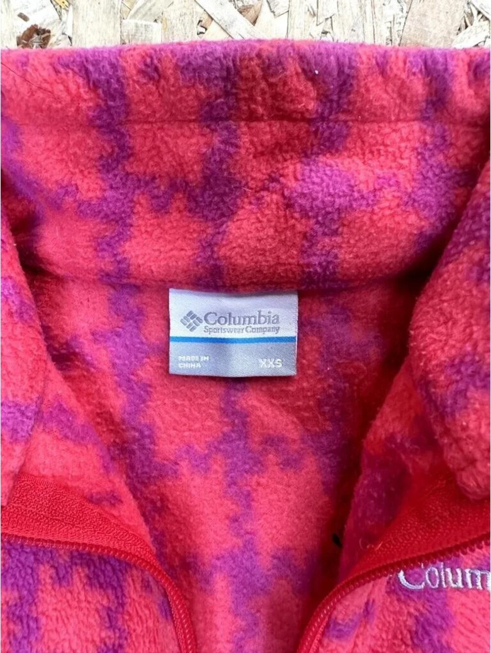 Columbia Fleece Jacket Girls XXS Pink Purple Houndstooth Full Zip Mock Neck